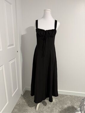 Black Maxi Dress with Ruched Tie Bodice